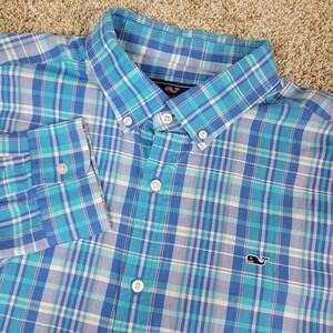 Vineyard Vines Whale Shirt Mens 2XL Blue Plaid Button Down Long Sleeve